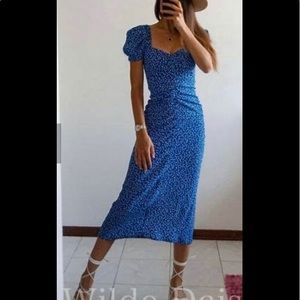 NWT Zara Blue White Polka dot Dress